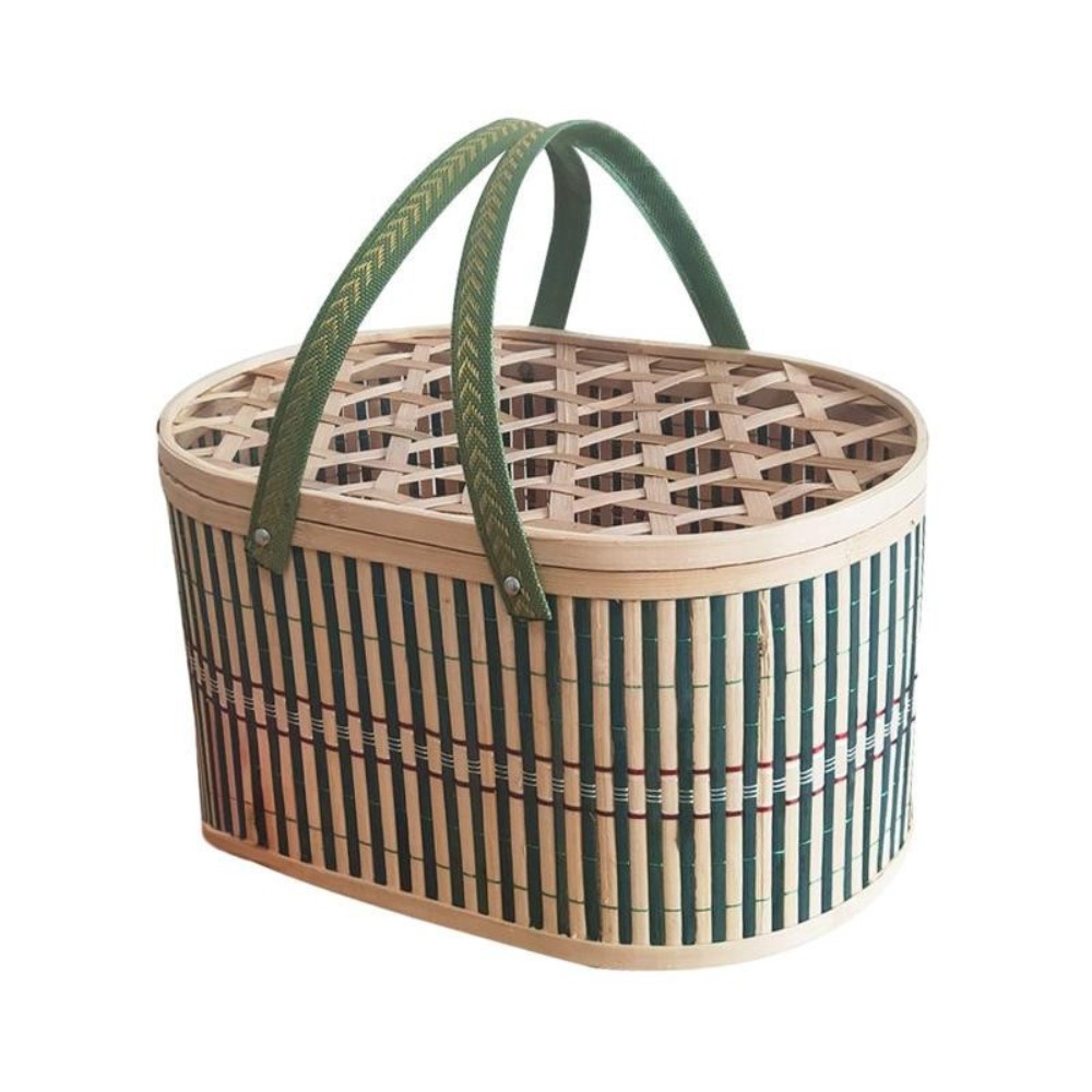 Basket Bag Wicker - ตะกร้าไม้ไผ่ทำมือ ทนทาน พร้อมฝาปิด สำหรับใส่อาหาร ผลไม้ ของขวัญ