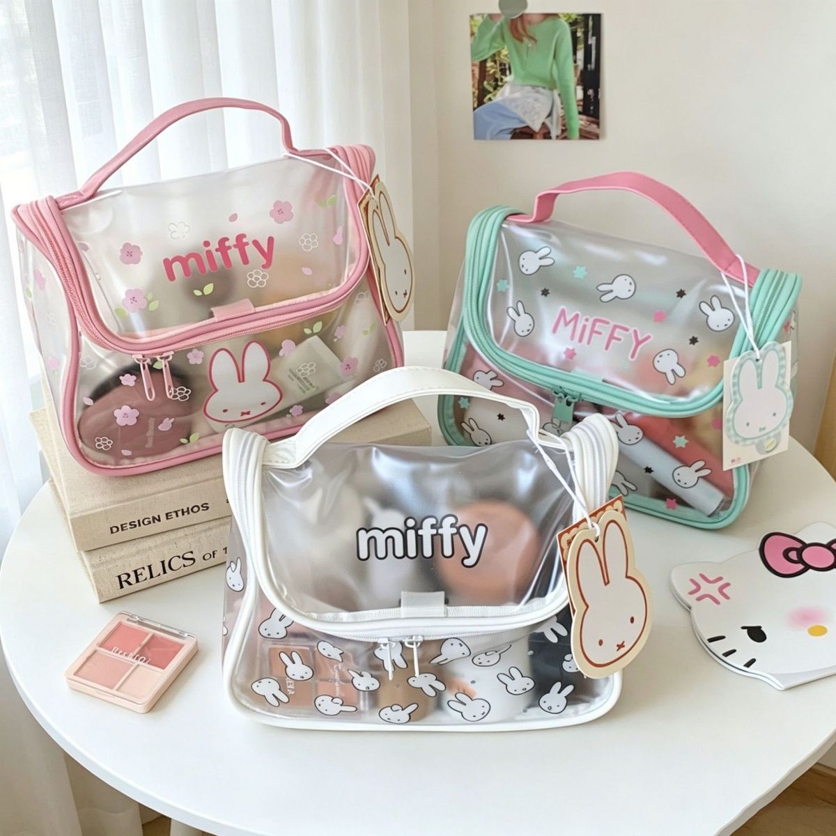 Jelly Bag Clear Pvc - กระเป๋าเครื่องสำอางใสลายการ์ตูนกระต่ายมิฟฟี่ ทำจากพีวีซี กันน้ำ พกพาสะดวก กระเป๋าเก็บเครื่องสำอางสำหรับเดินทาง ความจุขนาดใหญ่