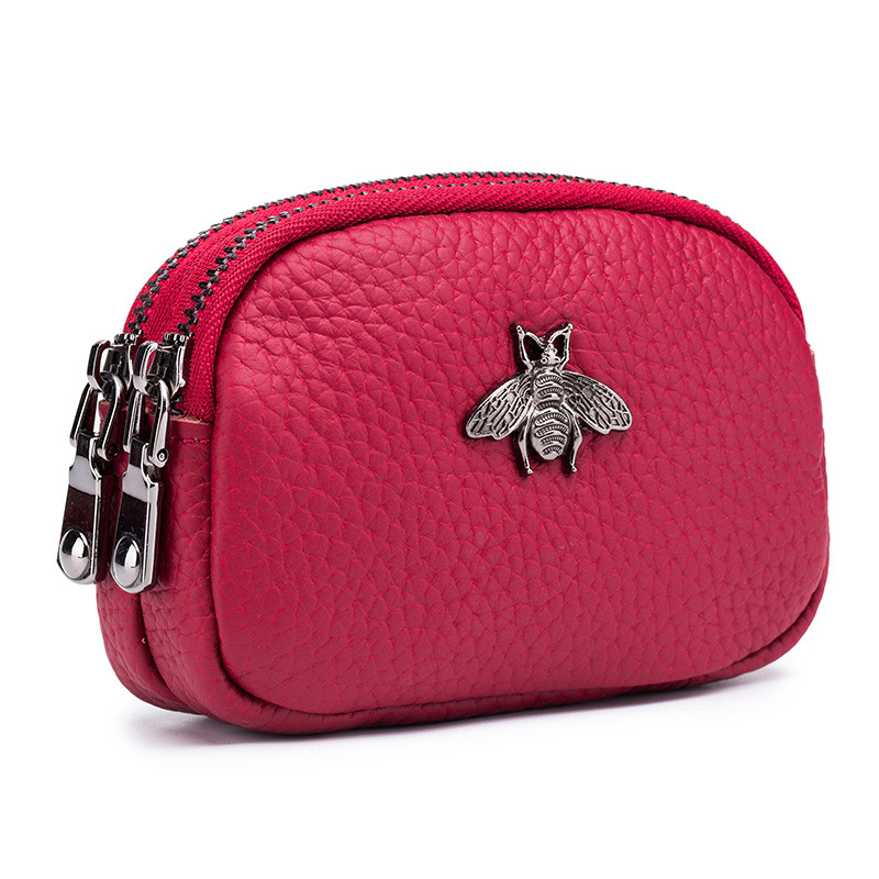 Women Bags Coach - ผู้หญิง Cowhide Double Zipper กระเป๋าสตางค์แบบพกพากระเป๋า Bee