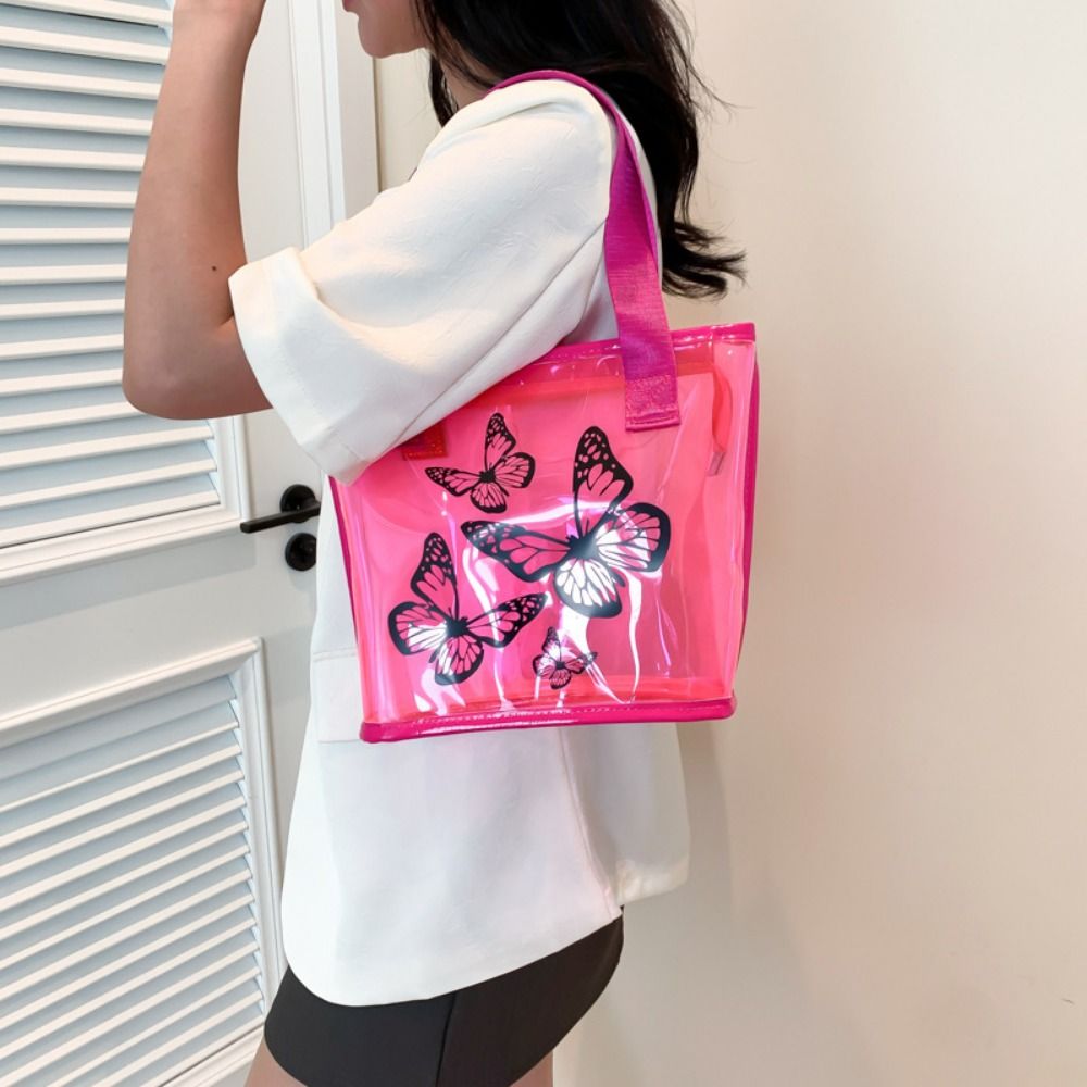 Jelly Bag Clear Pvc - กระเป๋าใสพิมพ์ลายผีเสื้อกันน้ำความจุขนาดใหญ่กระเป๋าสะพายไหล่ใส PVC กระเป๋าถือแฟชั่นที่เก็บเครื่องสำอาง