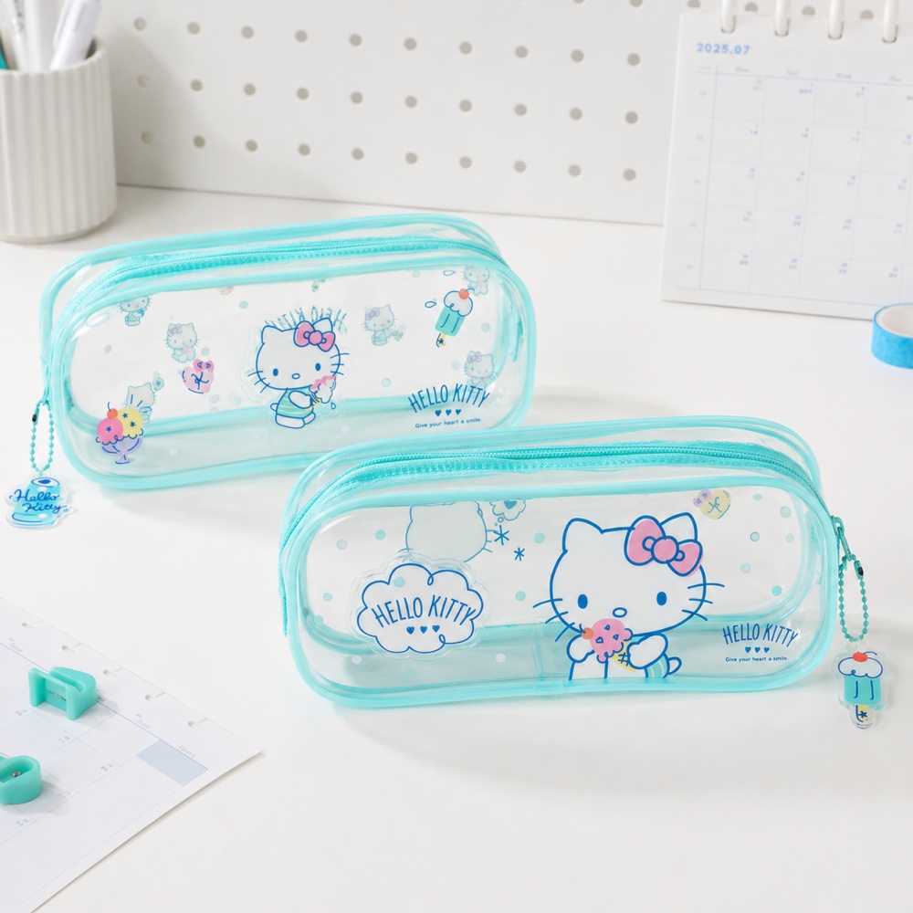 Jelly Bag Clear Pvc - เฮลโล คิตตี้ ซานริโอกระเป๋าใส่ดินสอเจลลี่ของแท้ กระเป๋าใส่เครื่องเขียนน่ารัก กระเป๋าใส่ปากกาความจุขนาดใหญ่ สำหรับการศึกษา