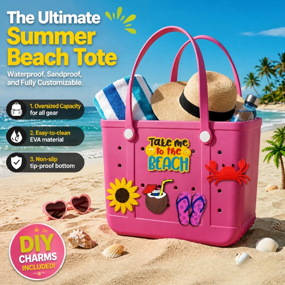 Women Bags Gift - กระเป๋าชายหาดยางขนาดใหญ่สำหรับผู้หญิง, กระเป๋าเดินทางกันทรายสำหรับชายหาดและกีฬากลางแจ้ง แถมฟรีอุปกรณ์ DIY
