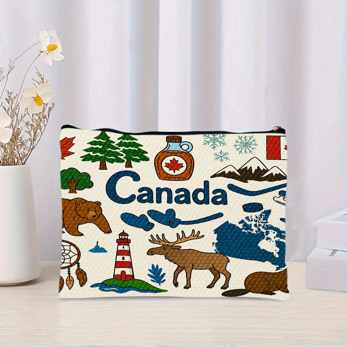 Women Bags Canada - กระเป๋าเครื่องสำอางธีมแคนาดา - กระเป๋าซิปมัลติฟังก์ชั่นน่ารักสำหรับผู้หญิง กระเป๋าเก็บเครื่องประดับ
