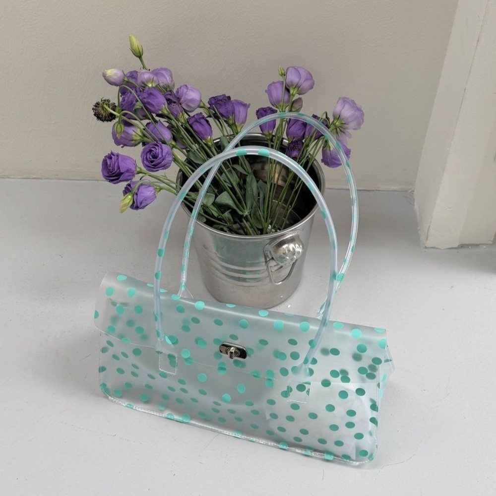 Jelly Bag Clear Pvc - กระเป๋าสะพายไหล่ PVC ใสสีหวานน่ารัก ลายจุดสีลูกกวาด กระเป๋าถือแบบพับปิดได้ เหมาะสำหรับวันพักผ่อน