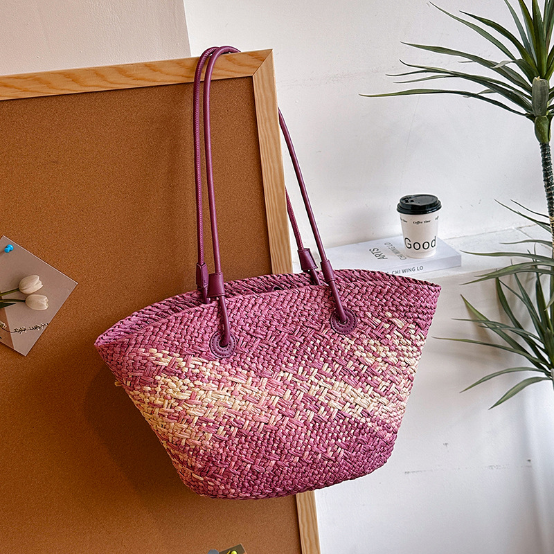 Basket Bag Wicker - Casual หวายขนาดใหญ่ความจุ Tote Designer หวายทอกระเป๋าถือผู้หญิงฤดูร้อนชายหาดบาหลีฟางกระเป๋า Lady