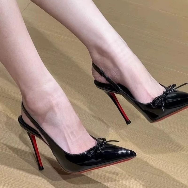 Women Bags New - รองเท้าส้นสูงสตรีกริช 2025 ใหม่สิทธิบัตรหนังหัวแหลมปากตื้นรองเท้าเดียวหัวกระเป๋ารองเท้าแตะ