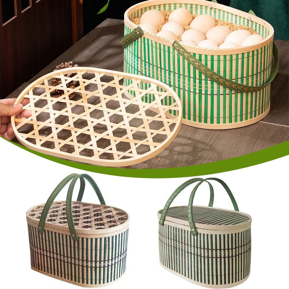 ตะกร้าไม้ไผ่ทำมือ ทนทาน พร้อมฝ - Basket Bag Wicker บทวิจารณ์และราคา