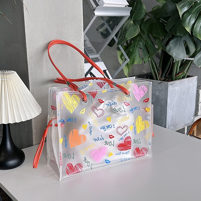 กระเป๋าใสลายหัวใจสำหรับผู้หญิง - Jelly Bag Clear Pvc บทวิจารณ์และราคา