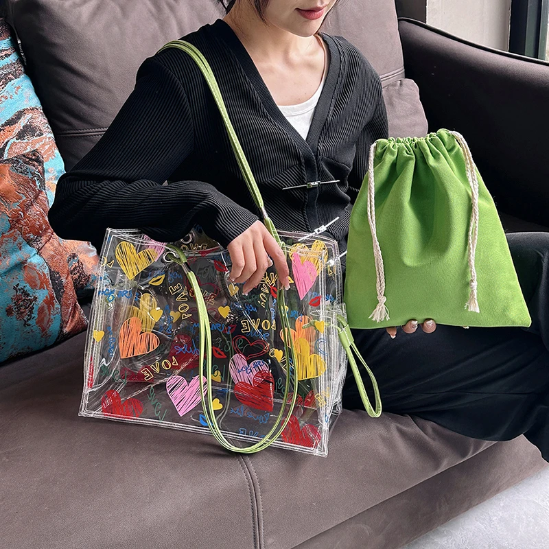 กระเป๋าใสลายหัวใจสำหรับผู้หญิง - Jelly Bag Clear Pvc บทวิจารณ์และราคา